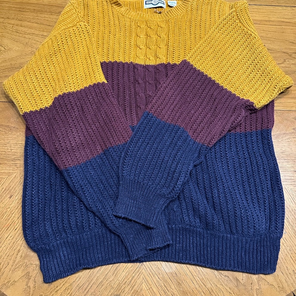 Colorblock Knit Sweater - Mustard, Burgundy, and Navy